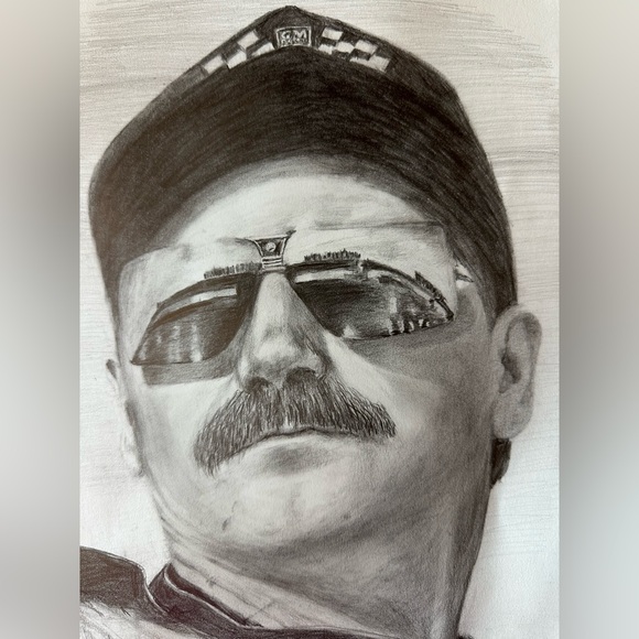 Dale Earnhardt Hand drawn pencil portrait signed by artist. Unframed thick paper - Picture 3 of 10